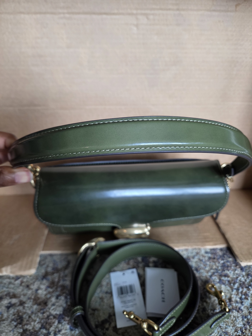 Coach Olive Green Spazzolato Leather Tabby 26 Shoulder Bag with Brass Hardware - Picture 3 of 16